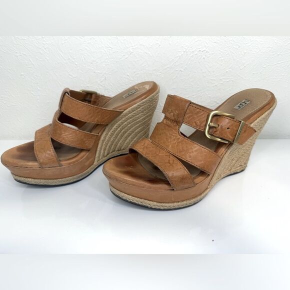 UGG hedy embossed leather espradille wedge sandals, size 7.5 - Picture 3 of 8
